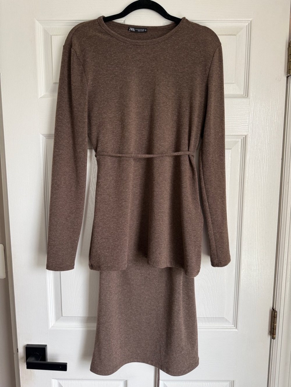 Zara Brown Knit Matching Top and Skirt Set